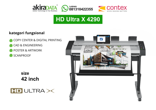 Scanner Contex HD Ultra X 4290 format besar 42 inch untuk pemindaian CAD, engineering, poster, artwork, dan kebutuhan scanproof.