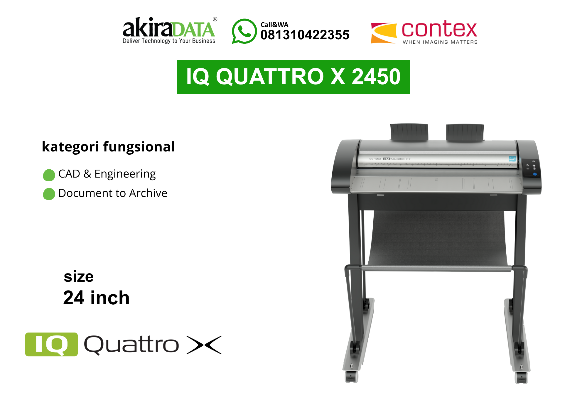 Scanner Contex IQ Quattro X 2450 – Pemindai full color format besar (24 inci) berkecepatan tinggi untuk CAD & Engineering dan Document to Archive.