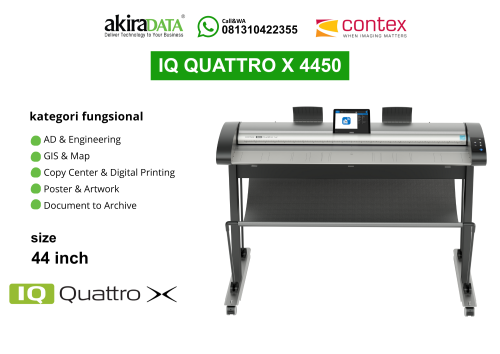 Scanner Contex IQ Quattro X 4450 – Pemindai full color format besar (44 inci) industri terkemuka untuk CAD & Engineering, GIS & Map, dan kearsipan.